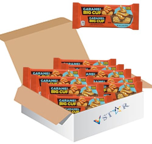 King Size Peanut Butter Big Cup with Caramel 79g with Gift Box – Extra Large Filled Chocolate Cup – Indulgent Peanut Butter & Caramel Treat - Res (10 x Bars)