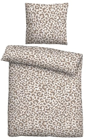 Traumhaft schlafen - Castell - Markenbettwäsche Seersucker Bettwäsche 135x200 cm, 100% Baumwolle, kühlend & bügelfrei, Reißverschluss, Sommerbettwäsche, Leo, Taupe, Modell 0020761