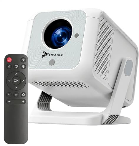 Reagle R-MOVIELUM-P31 Beamer Full HD 1080p 4K Upscaling, 420 ANSI LED Projektor Tragbar 130 Zoll, Android 14 Wi-Fi 6 Bluetooth 5.4 Auto Fokus Keystone HDMI USB Smart TV 180° drehbar Heimkino Miracast