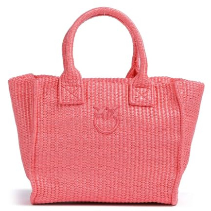 Pinko Mini Shopper in Rafia, Rosa, 24x11x19 cm, Chiusura a Cerniera, Borsa a Mano da Spiaggia