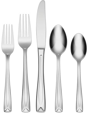 Oneida T837045A Lincoln 45-Piece Flatware Set, Service for 8 Silver | mirror finish, dishwasher safe | includes serving spoons and utensil set | heavy duty, cutlery set for kitchen and dining