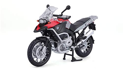 Bauer Spielwaren 2049753 Maisto BMW R 1200 GS: Originalgetreues Motorradmodell, Maßstab 1:12, mit Hinterradfederung und beweglichem Seitenständer, schwarz-rot (531157), Mittel