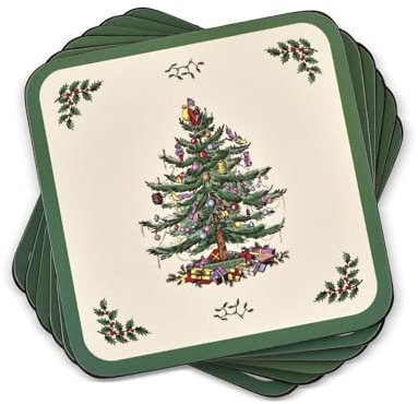 Portmeirion Spode Dessous de Verre cartonné Sapin de Noël, Lot de 6 (Vert, 10,2 x 10,2 cm)