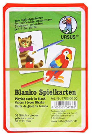 Ursus 17020000 - Blanko-Spielkarten, weiß, 36 Karten, unbedruckt, aus hochwertigem Spielkartenkarton 300 g/qm, zum Slbstgestalten, ideal für eigene Spielideen