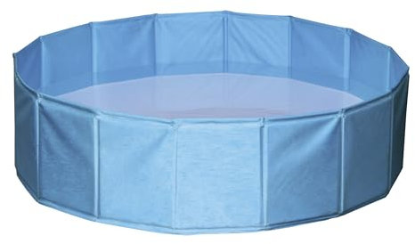 Kerbl Hundepool (ø 80 cm, Höhe 20 cm, Fassungsvermögen 100 l, Farbe blau, faltbares Planschbecken, MDF-Seitenwände, für kleine Hunde) 82398