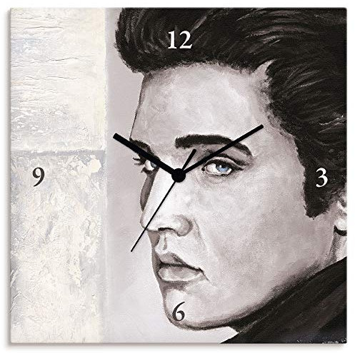 ARTLAND Wanduhr ohne Tickgeräusche Alu Funkuhr 30x30 cm Quadratisch Lautlos Hollywood Elvis Musik Star Bildmalerei T9QW