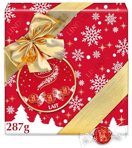 Lindt - Boîte Cadeau LINDOR - Assortiment de Chocolats au Lait - Cœur Fondant - Idéal pour Noël, 287g