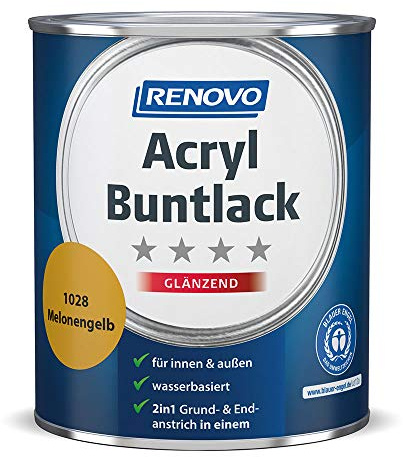 Acryl-Buntlack 2-in-1 750 ml RAL 1028 Melonengelb glänzend Renovo