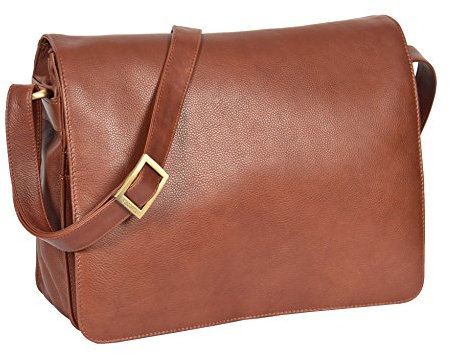 House of Leather Damen Echtleder Umhängetasche Organisator Kreuzkörper Klappe über Tasche Maui Braun