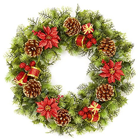Premier 45cm Christmas Wreath With Drum Parcels - Red/Gold