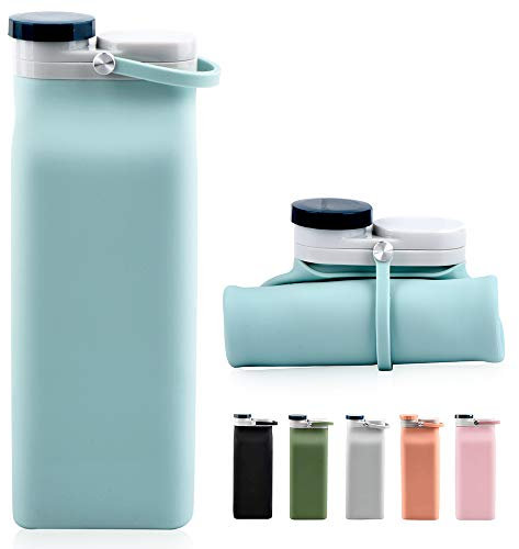 E-Senior Botella de agua plegable de silicona ligera, a prueba de fugas, sin BPA, para senderismo, viajes, deportes al aire libre, 20 onzas (azul)