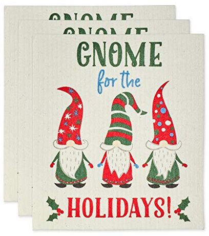 DII Colección de Limpieza de paños suecos, 7.75 x 6.75, Vacaciones gnomo 3 Unidades