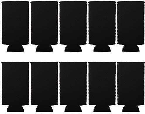 Aspire 10 Funda para Latas de Cerveza 330 ml Negro Enfriador de Latas de Neopreno Plegable Delgado