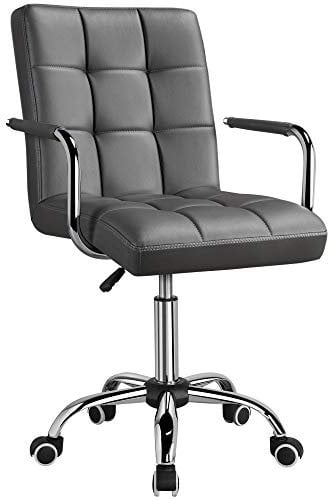 Yaheetech Bürostuhl ergonomischer Schreibtischstuhl Drehstuhl Drehocker Arbeitshocker mit abnehmbare Armlehnen Computerstuhl höhenverstellbar aus Kunstleder Grau