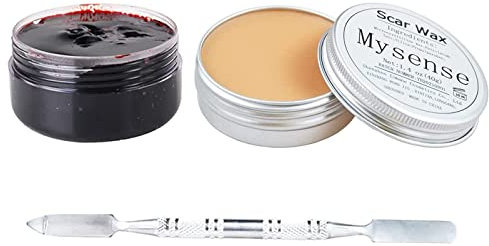 Mysense Nose and Scar Wax(1.4 Oz) SFX Zombie Make Up Fake Blood Molding Wound Skin Wax,Body Paint Halloween Set Stage Makeup with Spatula,Make Specail Effects For Halloween Festival