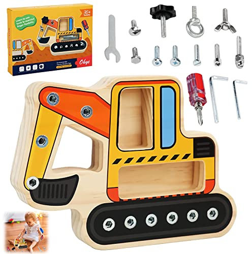 Seasboes Montessori Spielzeug ab 3 4 5 Jahre, Bagger Spielzeug ab 3 Jahre, Montessori Holz Schraubbrett, Busy Board Holzspielzeug, Kinderspielzeug Motorikspielzeug Lernspiele Geschenk Mädchen Junge