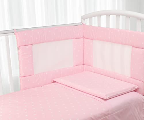 Babysanity- Set Paracolpi Lettino Alta Traspirabilità Piumino Copripiumino Sfoderabile Federa 100% Cotone Made in Italy (Stelline Rosa)