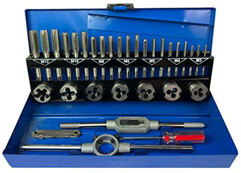 Kraftwelle Gewindeschneidzeug-Satz/Gewindeschneider Set 32-teilig M3-M12 HSS-G, Für metrische Innen- und Außengewinde, für Profis und Heimwerker-Werkzeugset zum Erstellen und Reparieren von Gewinde
