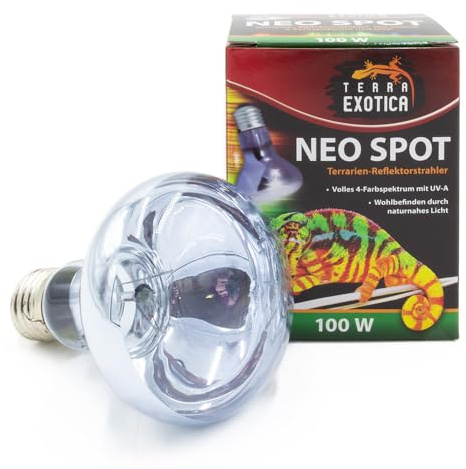 Terra Exotica Neo Spot - Terrarien-Reflektorstrahler mit UV-Strahlung für Terrarienbewohner - Wärme- und Lichtquelle für Ihr Terrarium 25W, 40W, 60W, 75W, 100W und 150 Watt (3, 100 W)
