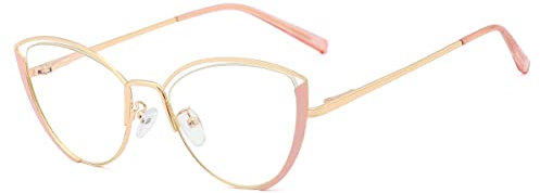 kachawoo Anti Blaulicht Brillen Frauen Optische Halbrahmen Computer Brillen Weibliche Katzenaugen Gläser Metall (pink gold frame)