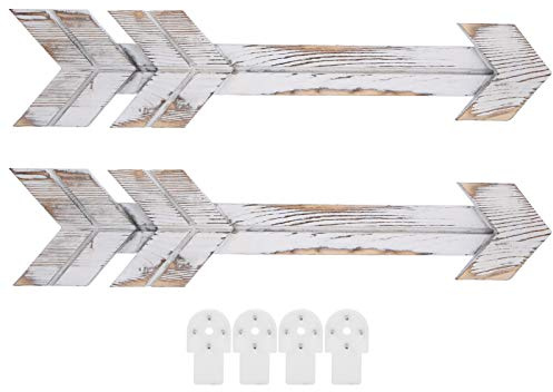 Hyuduo Wooden Arrow Wall Art Decor Set 2pcs Farmhouse Garden Sign for Home, Courtyard, Wedding & Outdoor Decor (White)