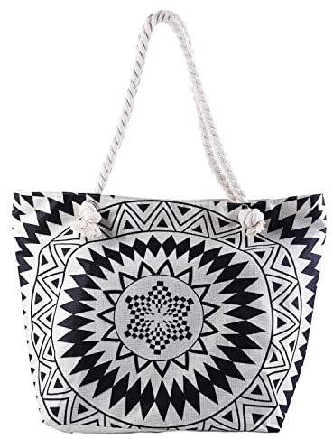 crazy bean Große Strandtasche mit Reißverschluss Damen Badetasche für Reisen Sommer Shopper Schultertasche Beach Tote Bag(Mandala)