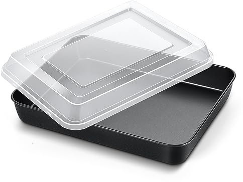Homikit Backblech mit Deckel, Edelstahl Rechteckige AuflaufformBackform mit Schwarz Antihaftbeschichtung, Kuchenform für Casseroles Brownie Lasagna 31,6x24,8x4,8cm, Leicht zu reinigen