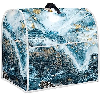 TOADDMOS Blue Gold Marble Print Kitchen Aid Mixer Cover with Pockets Dust Cover for 6-8 Quarts Kitchen Aid,Kitchen Aid Mixer Accessories Decor