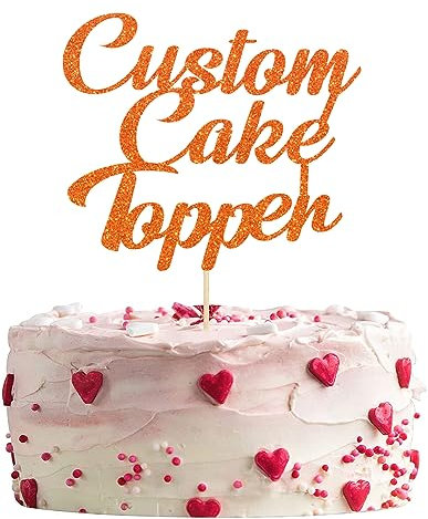 Personalised Glitter Cake Topper Happy Birthday Decorations Glitter Card Any Text Customised Wedding Party Multicolour 1st 13th 16th 18th 21st 30th 40th 50th 60th 70th (Orange)