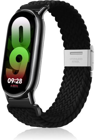 Niboow Armband für Xiaomi Smart Band 10/9 / 8, Herren Damen Elastisch Geflochtene Ersatzarmbänder, Nylon Ersatzband Armband für Xiaomi Mi Band 10/9 / 8 - Schwarz