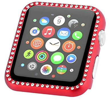 Custodia in Acciaio Inossidabile Compatibile con Apple Watch 7 41mm con Brillantini, Donna e Ragazza Diamante Cover Protettiva Antiurto Cassa per iWatch 41mm Case Orologio Protettiva Serie 7/8, Rosso
