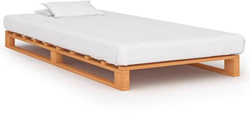 Homgoday Palettenbett Bettgestell Paletten-Bettrahmen Massivholzbett Paletten Bett Holzbett Doppelbett Ehebett für Schlafzimmer Braun Massivholz Kiefer 100×200 cm