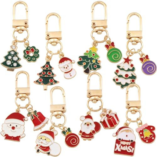 HGSHUO Weihnachten Schlüsselanhänger Weihnachtsbaum Weihnachtsmann Schlüsselanhänger Weihnachten Anhänger Weihnachten Deko Schlüsselring Keychain Glücksbringer Weihnachtsschmuck Geschenk