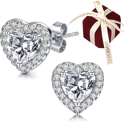 AVYRING Heart Earrings - Cubic Zirconia Studs, Hypoallergenic & Dainty, Perfect for Brides & Bridesmaids