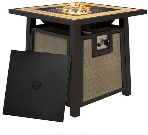 Outsunny Propane Gas Fire Pit Table, 50,000 BTU Smokeless Firepit Outdoor Patio Heater with Waterproof Cover, Glass Beads and Lid, 71 x 71 x 66.5cm, Brown