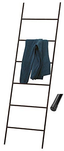 NEECS Metal Towel Ladder, Wall-Leaning Drying Rack Ladder, 6-Layer Blanket Ladde with 4 Rubber Ends for Newspaper, Blankets,Throw Blankets, Quiltsblack