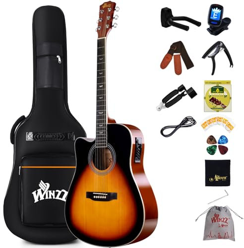 Winzz 4/4 Elektro-Akustische Gitarre, Linkshänder Westerngitarre Set Erwachsene Anfänger, Akustikgitarre 41 Zoll mit 4-Band-Equalizer (Dreadnought,Glänzend)