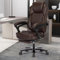 KCREAM Bürostuhl 250kg Belastbarkeit, Ergonomischer Chefsessel mit Fußstütze, PU Leder Drehstuhl mit hoher Rückenlehne und Verstellbarer Armlehne, Schreibtisch Drehsessel höhenverstellbar, Braun