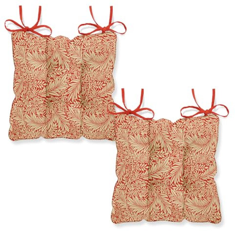 Harrison Cropper Seat Pads for Dining Chair William Morris Larkspur Chair Pads with Straps, Set of 2 (Crimson)