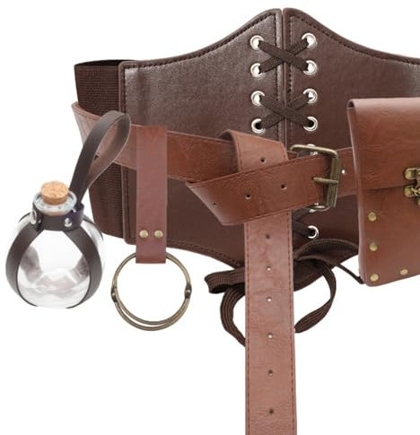 kokdid Mittelalter Gürtel Set Nordic Geprägter Bund Vintage Leder Taillengürtel Kostüm Zubehör