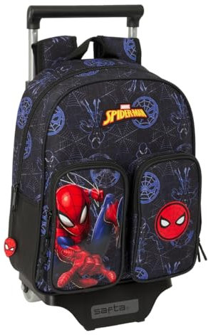 safta Spiderman Attack Kinderrucksack mit Trolley 705, ideal für Kinder verschiedener Altersgruppen, bequem und vielseitig, Qualität und Widerstandsfähigkeit, 27 x 10 x 33 cm, Schwarz, M, Casual