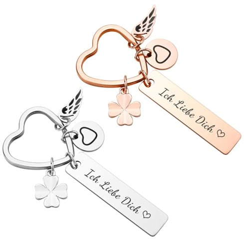 Schlüsselanhänger Partner Geschenke für Sie Ihn - 2 Stück Herz Schlüsselanhänger mit Gravur Glücksbringer für Paar Freundin, Personalisierter Schlüsselanhänger Pärchen Geschenk Jahrestag Valentinstag