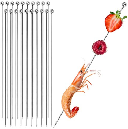 COM-FOUR® 20x brochettes à cocktail en acier inoxydable - brochettes pour amuse-gueules, fruits, hamburgers - pique-fête réutilisable 22 cm - pique-apéritif (20 pièces - 22cm)