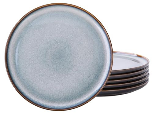 LeRatio Frühstücksteller 6 Pers.-21,5 cm Kratzfestem Steingut Dessertteller Set, Spülmaschinen- und mikrowellengeeignet Salatteller, Kleine Teller, Ozeanblau