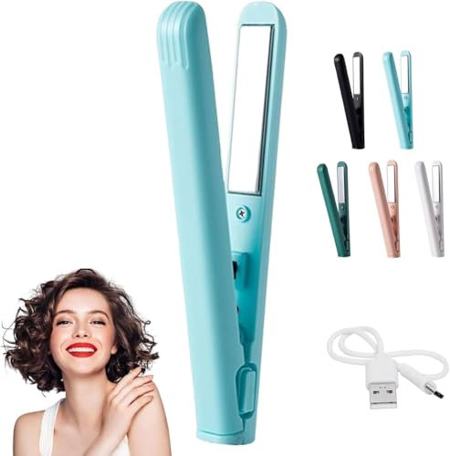 Mini Dual Purpose Curling Eisen, 2025 Neu Mini Lockenstab mit Doppeltem Verwendungszweck, Haarglätter und Locken 2 in 1, Tragbarer Reise Lockenstab für alle Haartypen (Blau)