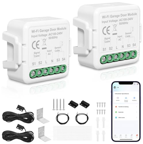 Apriporta WiFi garage door opener, apricancello wifi controllo Tuya App, apricancello intelligente compatibile con Alexa, Google Assistant, nessun hub richiesto, 2.4 GHz (2 Pezzi)