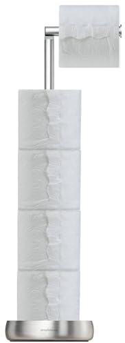 simpletome Toilettenpapierhalter Stehend mit Ablage Stabil Beschwerter Standfuß Badezimmer Freistehend Rollenhalter (304 gebürstetes Silber)