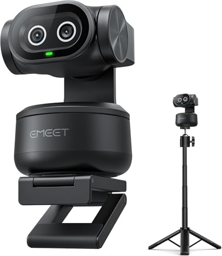 EMEET PIXY Doppia Webcam PTZ con AI 4K con Treppiede, Tracking AI, PDAF&AI 0,2s, Sensore Sony 1/2,55, 3 Mic, Preimpostazioni, Webcam 4K per Streaming, Compatibile OBS/Twitch/Switch 2