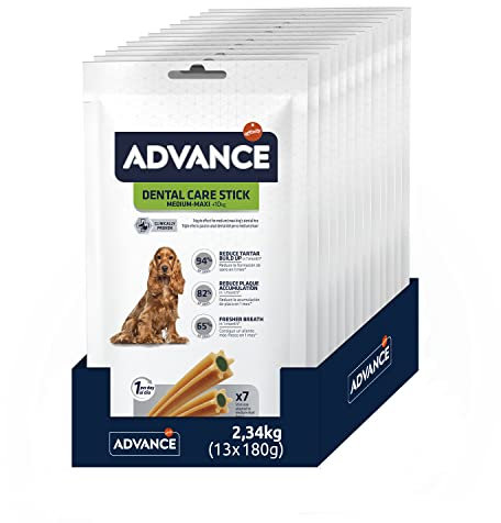 ADVANCE Snacks Dental Care Stick Medium/Maxi - Barrita Dental Para Perros De Razas Medianas y Grandes - Pack De 13 x 180 g - Total 2,34 kg