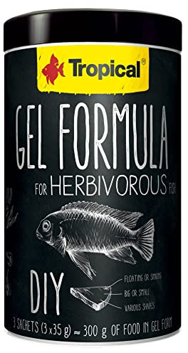 SUPER Aquarium LTD Tropische Gel-Formel für pflanzenfressende Fische mit hohem Algengehalt 36% Bodenfischfutter, Malawi (1000 ml/300 g Dose)